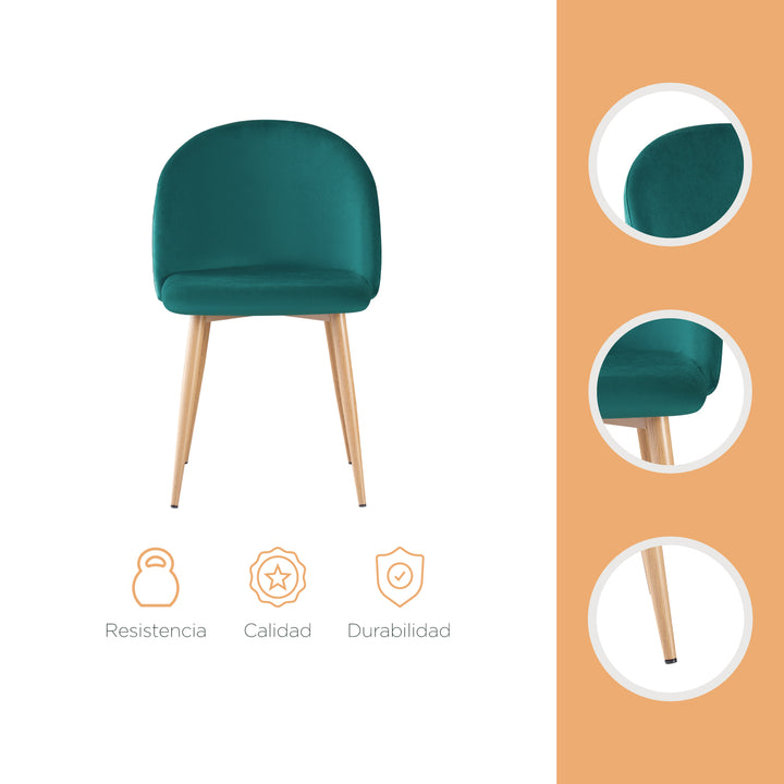 Set 4 Sillas de Sala Comedor Modernas Terciopelo Verde