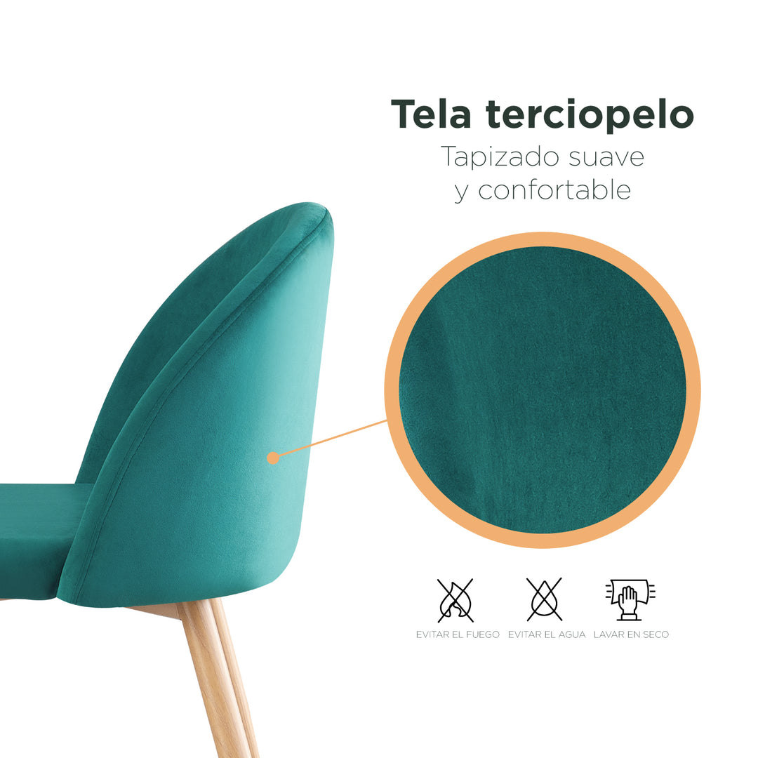 Set 4 Sillas de Sala Comedor Modernas Terciopelo Verde