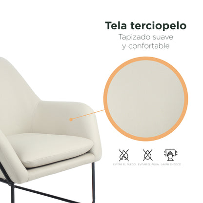 Sillón Individual con Taburete Reposapiés Terciopelo Beige