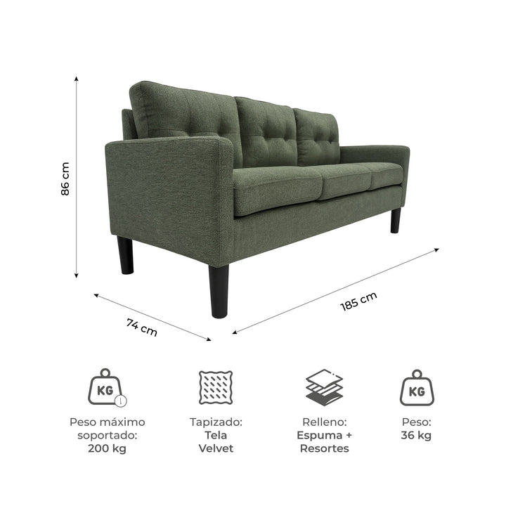 Sofá 3 Plazas Sutri Verde