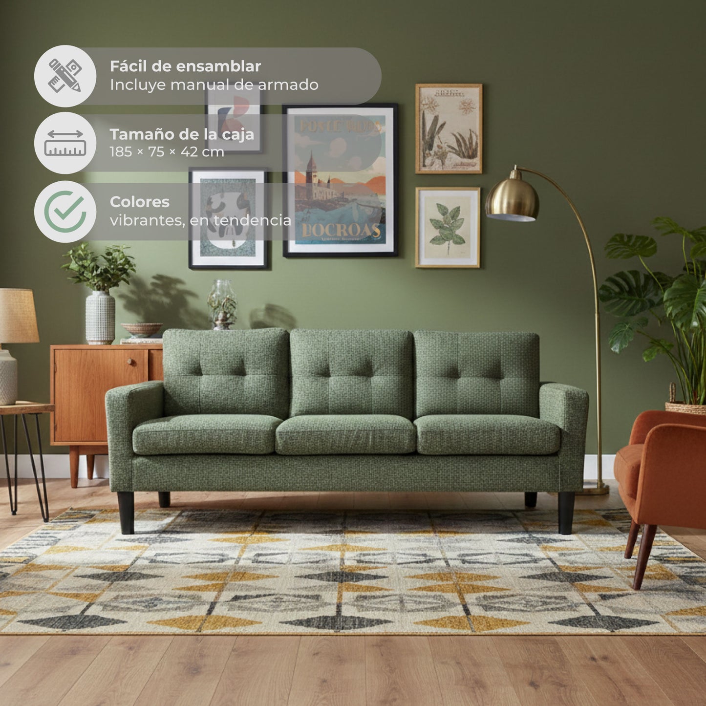 Sofá 3 Plazas Sutri Verde