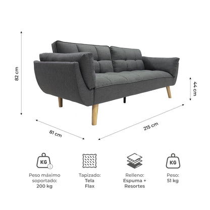 Sofá Cama 3 Plazas Buher Gris