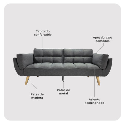Sofá Cama 3 Plazas Buher Gris