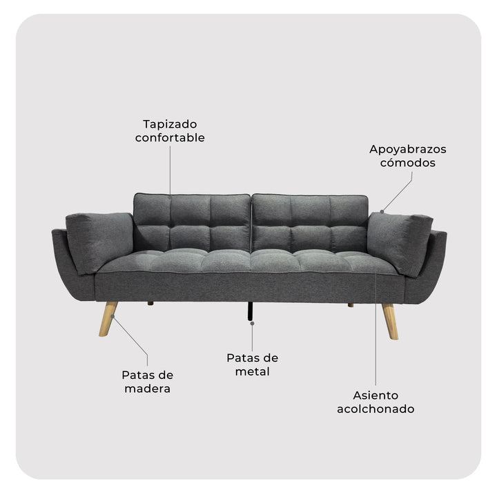 Sofá Cama 3 Plazas Buher Gris