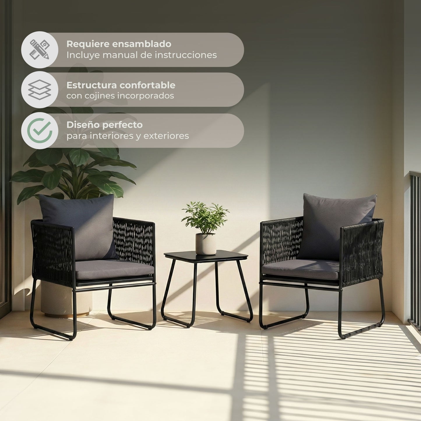 Set de Exterior Kiri 2 Sillas + Mesa Auxiliar