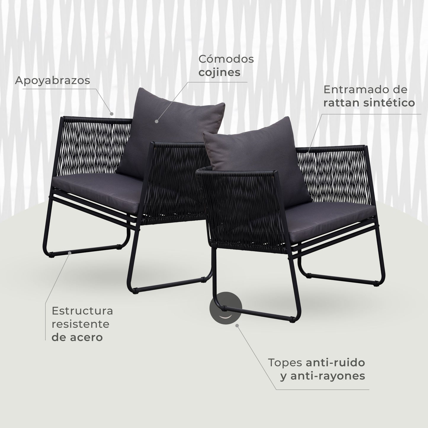 Set de Exterior Kiri 2 Sillas + Mesa Auxiliar