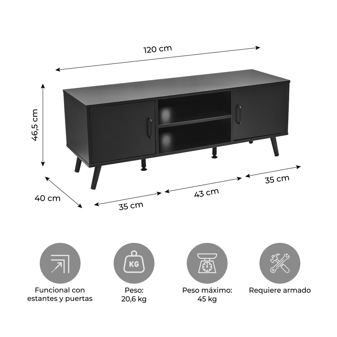Combo Sala Sofá Cama Fiano + Rack TV Lucca Negro