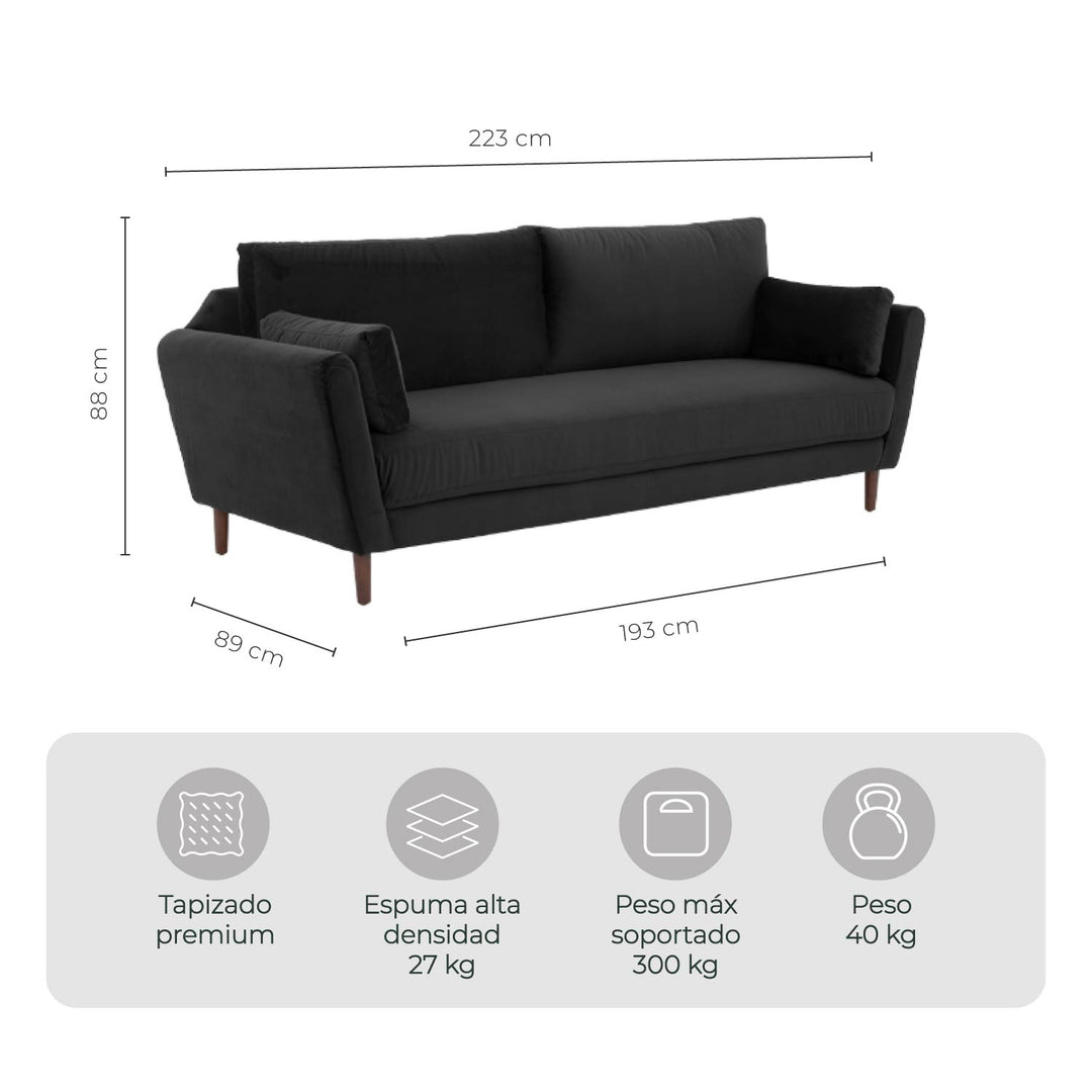 Sofá 3 Plazas Malaga Negro