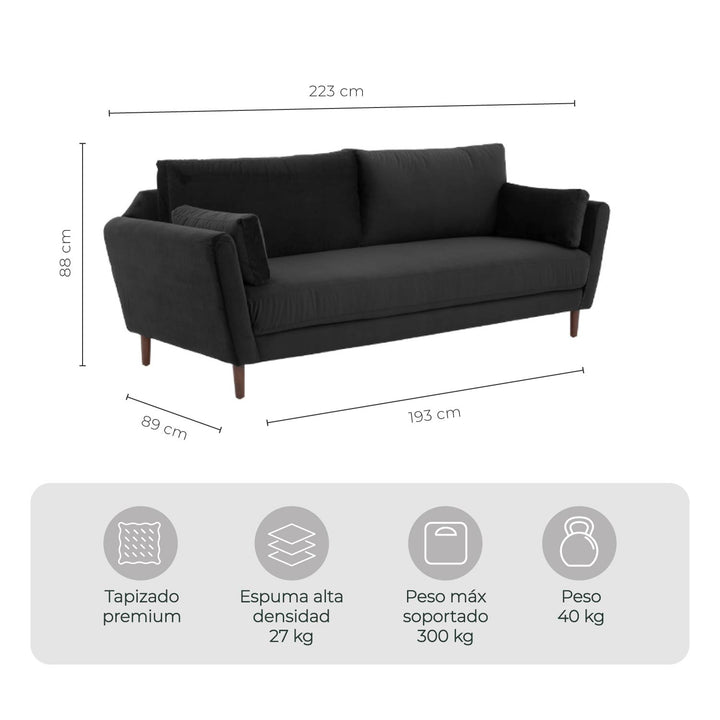 Sofá 3 Plazas Malaga Negro