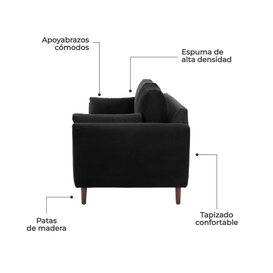 Sofá 3 Plazas Malaga Negro