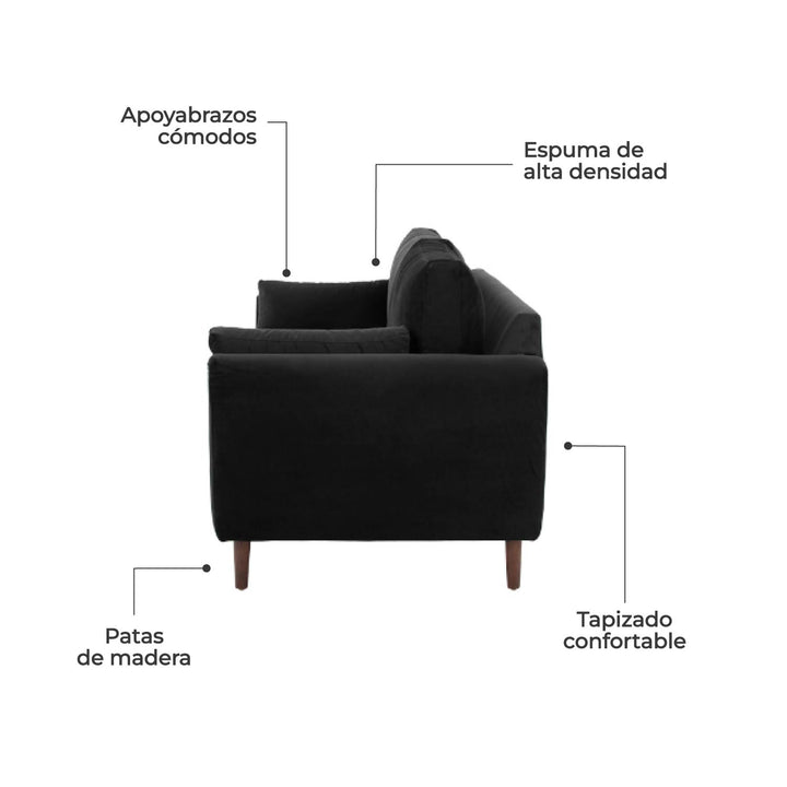 Sofá 3 Plazas Malaga Negro