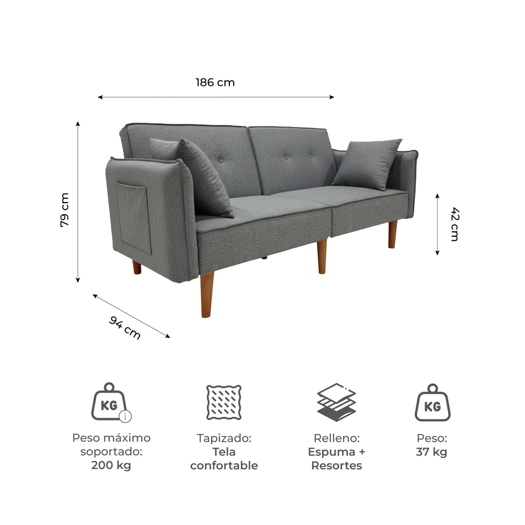 Sofá Cama 2 Plazas Mitah Gris