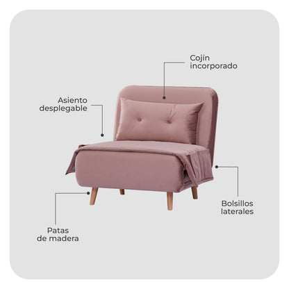 Sillón Sofá Cama Individual Muna Rosa