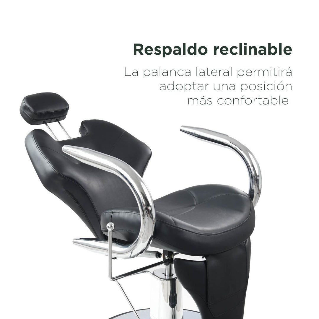 Silla Barbería Deluxe con Respaldo Reclinable Negra