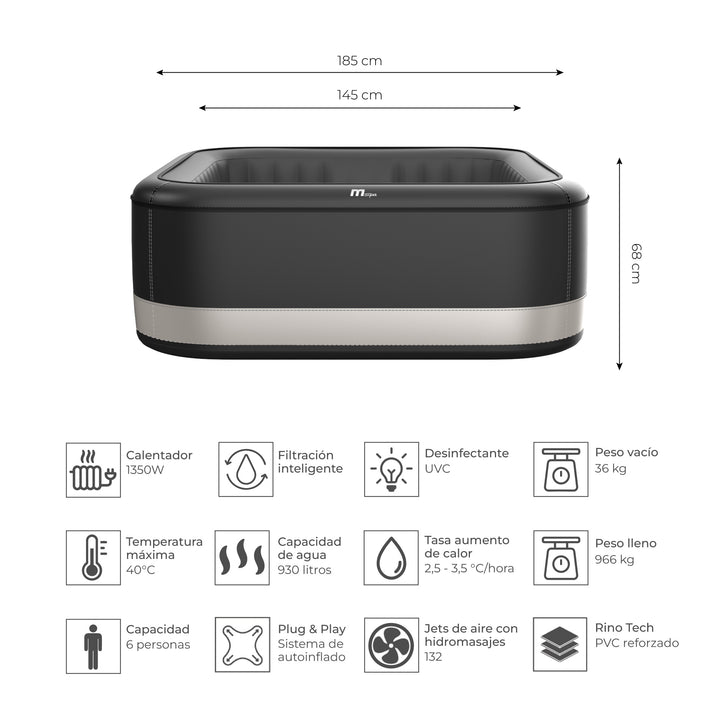 Tina Spa Hidromasaje Inflable Portland 6 Premium