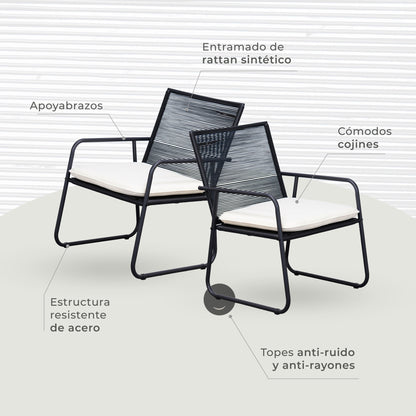 Set de Exterior Ruko Sillas + Sofá + Mesa de Centro