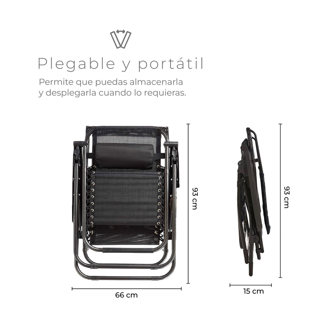 Set 2 Sillas Camastro Con Toldo Negro