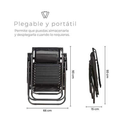 Set 2 Sillas Camastro Reclinables Con Toldo Negro