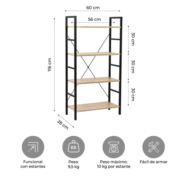Librero Book1 Minimalista con 4 Estantes Café y Negro