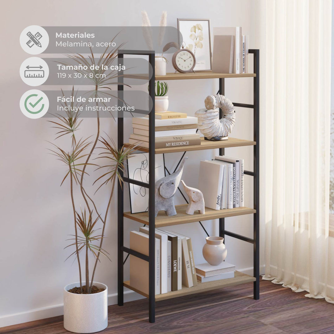 Librero Book1 Minimalista con 4 Estantes Café y Negro