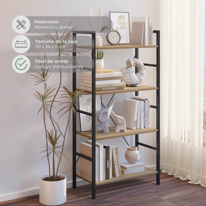 Librero Book1 Minimalista con 4 Estantes Café y Negro