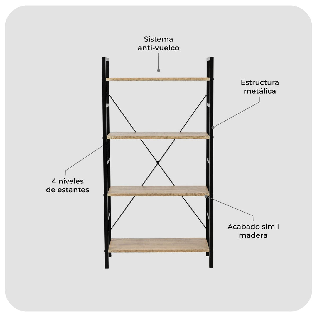 Librero Book1 Minimalista con 4 Estantes Café y Negro