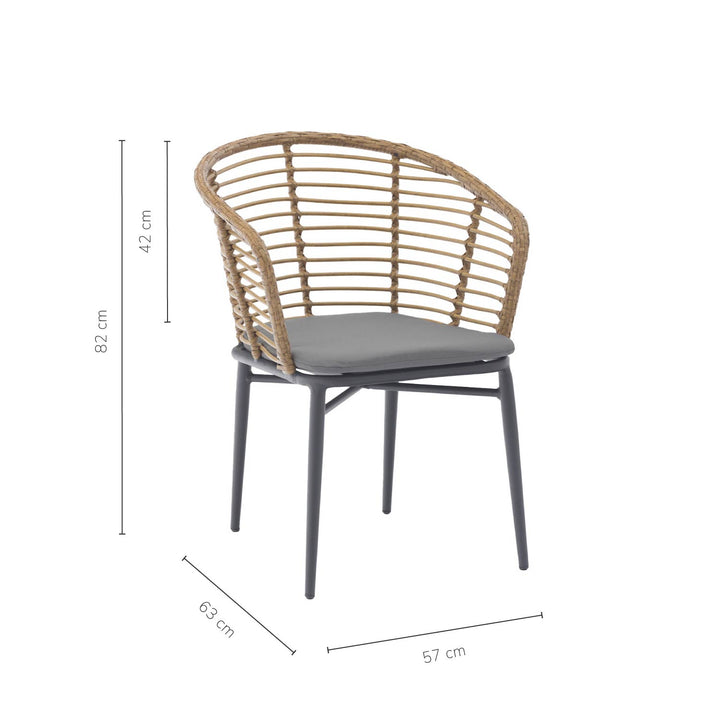 Set 4 Sillas de Exterior con Respaldo de Ratán y Cojín Café y Gris