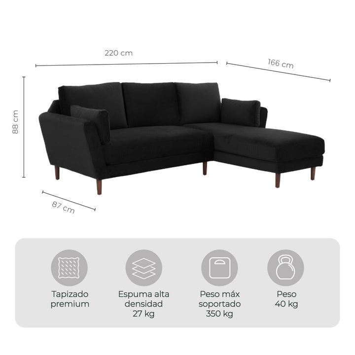 Sala Esquinero Sofa Modular Malaga Negro