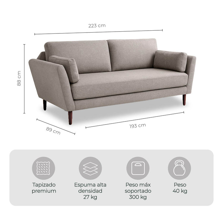 Sofá 3 Plazas Malaga Taupe