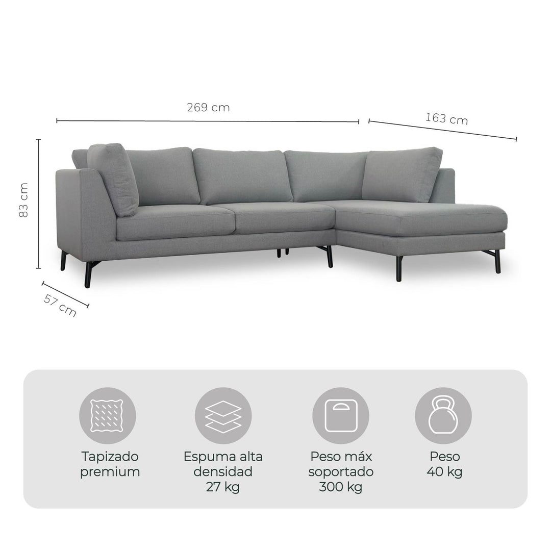 Combo Sofá Modular + Sillón Individual Murcia Gris Claro
