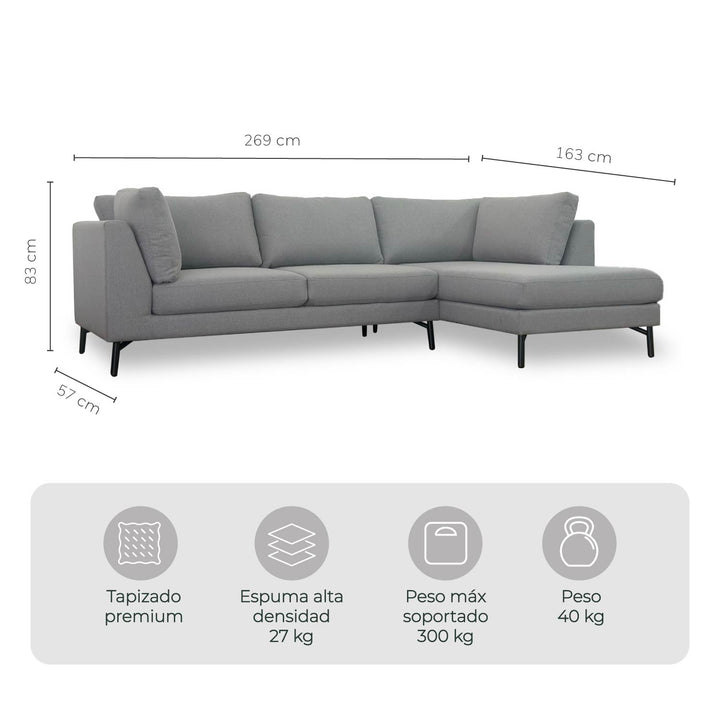 Combo Sofá Modular + Sillón Individual Murcia Gris Claro