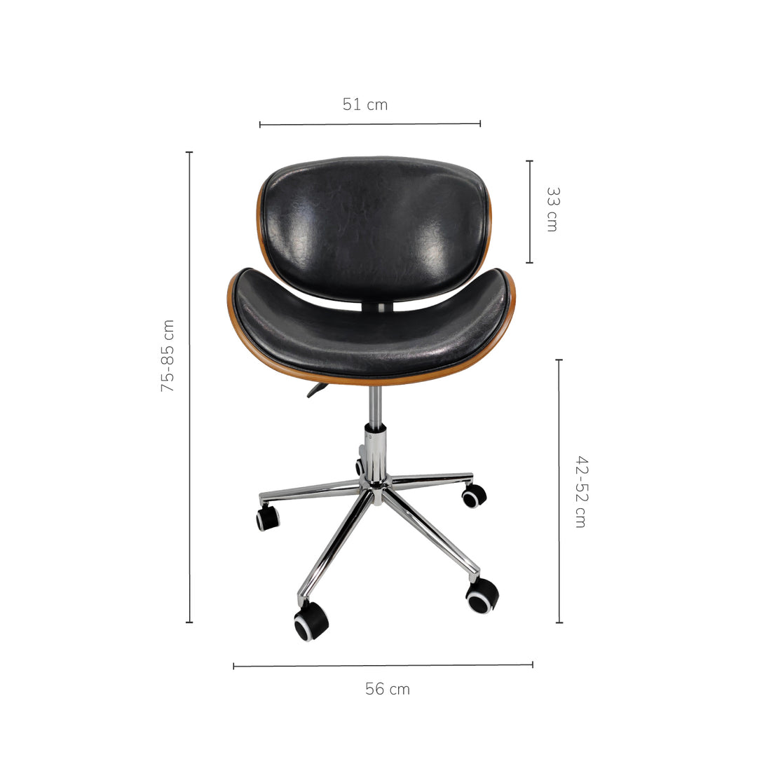 Silla de Oficina de Cuero Sintético y Madera Negra