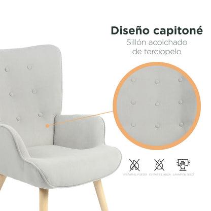 Sillón Individual para Sala Comedor Terciopelo Gris