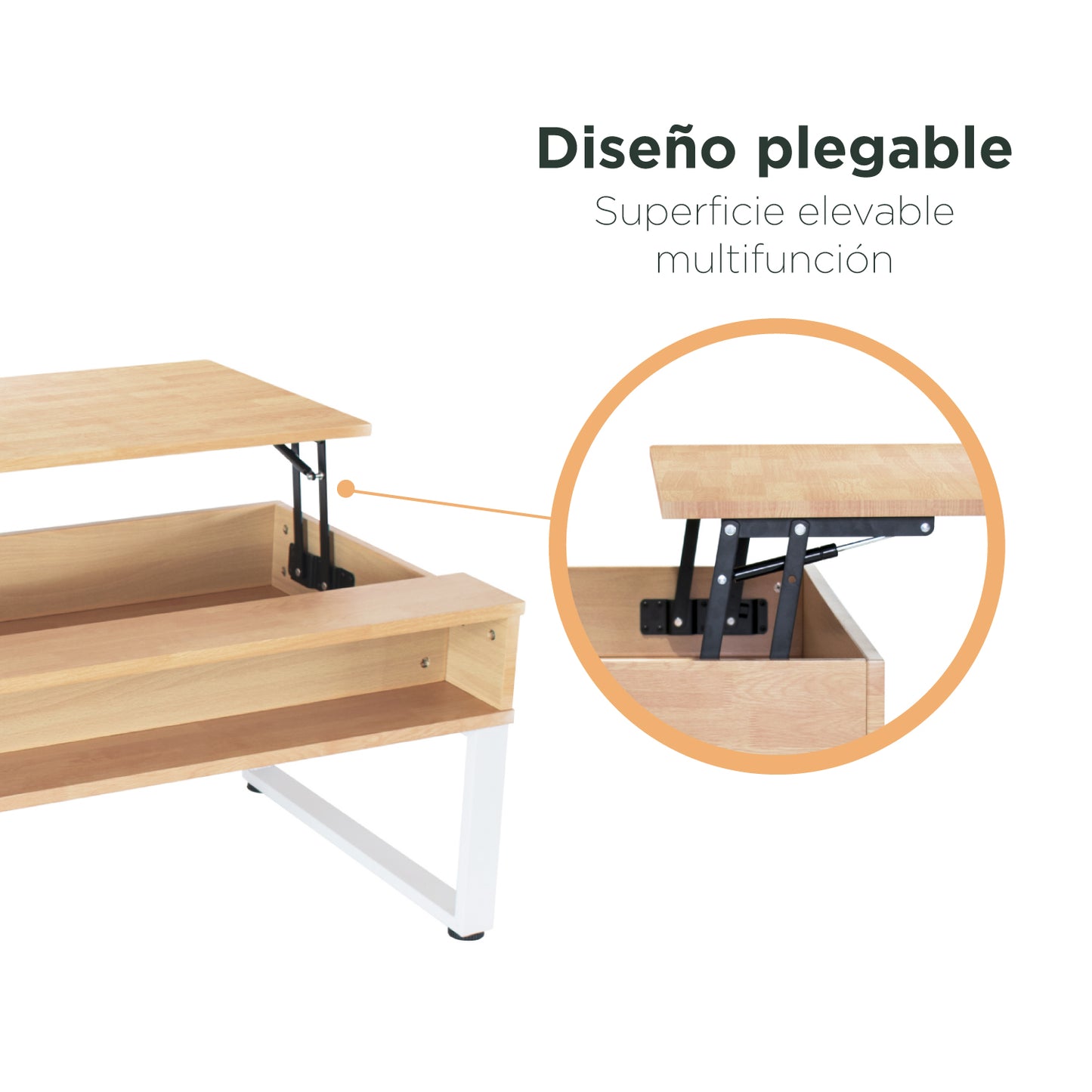 Mesa de Centro Elevable con Compartimento Oculto Café y Blanco