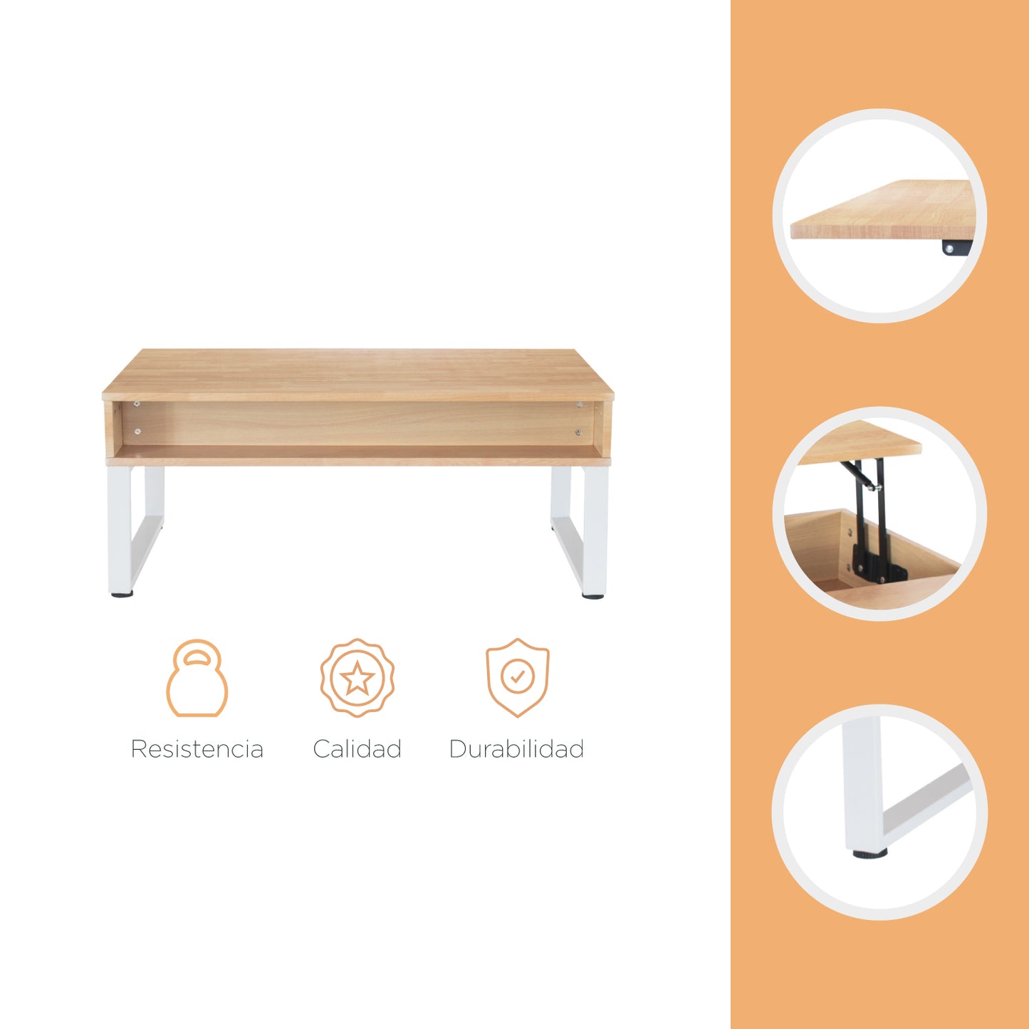 Mesa de Centro Elevable con Compartimento Oculto Café y Blanco