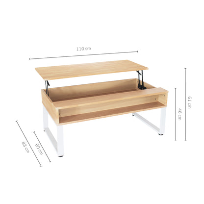 Mesa de Centro Elevable con Compartimento Oculto Café y Blanco