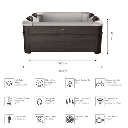 Tina Spa Hidromasaje Rígido Tribeca 6 Wifi