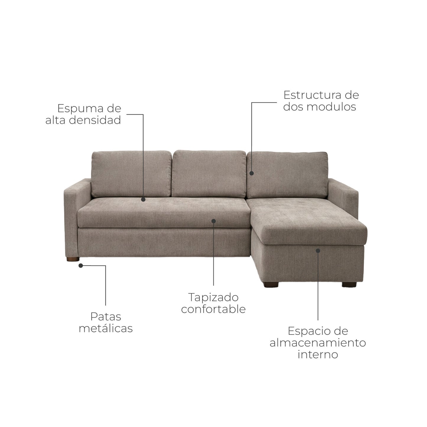 Sofá Cama Modular Valencia 3 Plazas Taupe