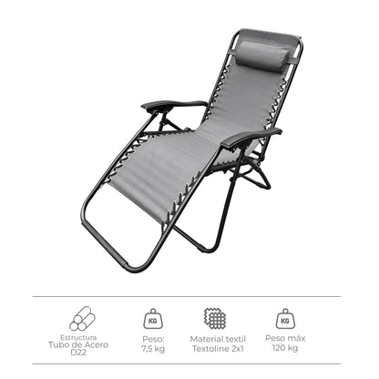 Set 2 Sillas Camastro Reclinables Gris