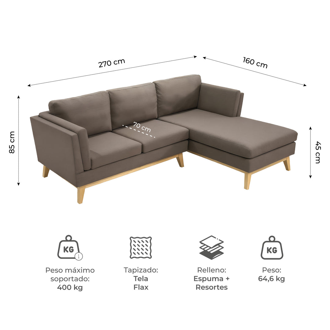 Sofá Modular 3 Plazas en L Albano Marrón