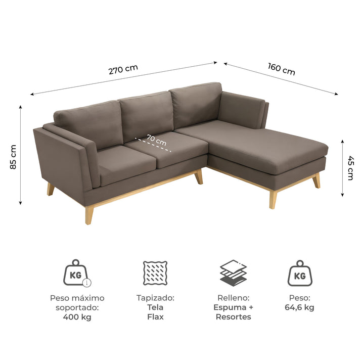 Sofá Modular 3 Plazas en L Albano Marrón