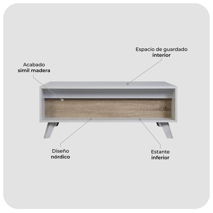 Mesa de Centro Nórdica Elevable con Espacio Interno