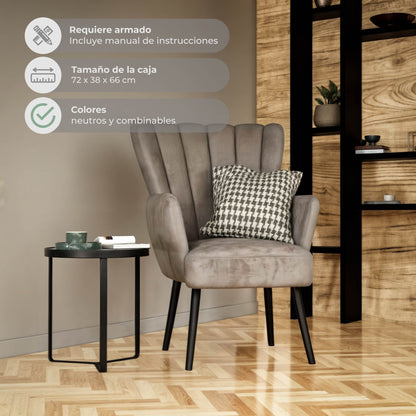 Sillón Individual para Sala Comedor Terciopelo Gris Oscuro