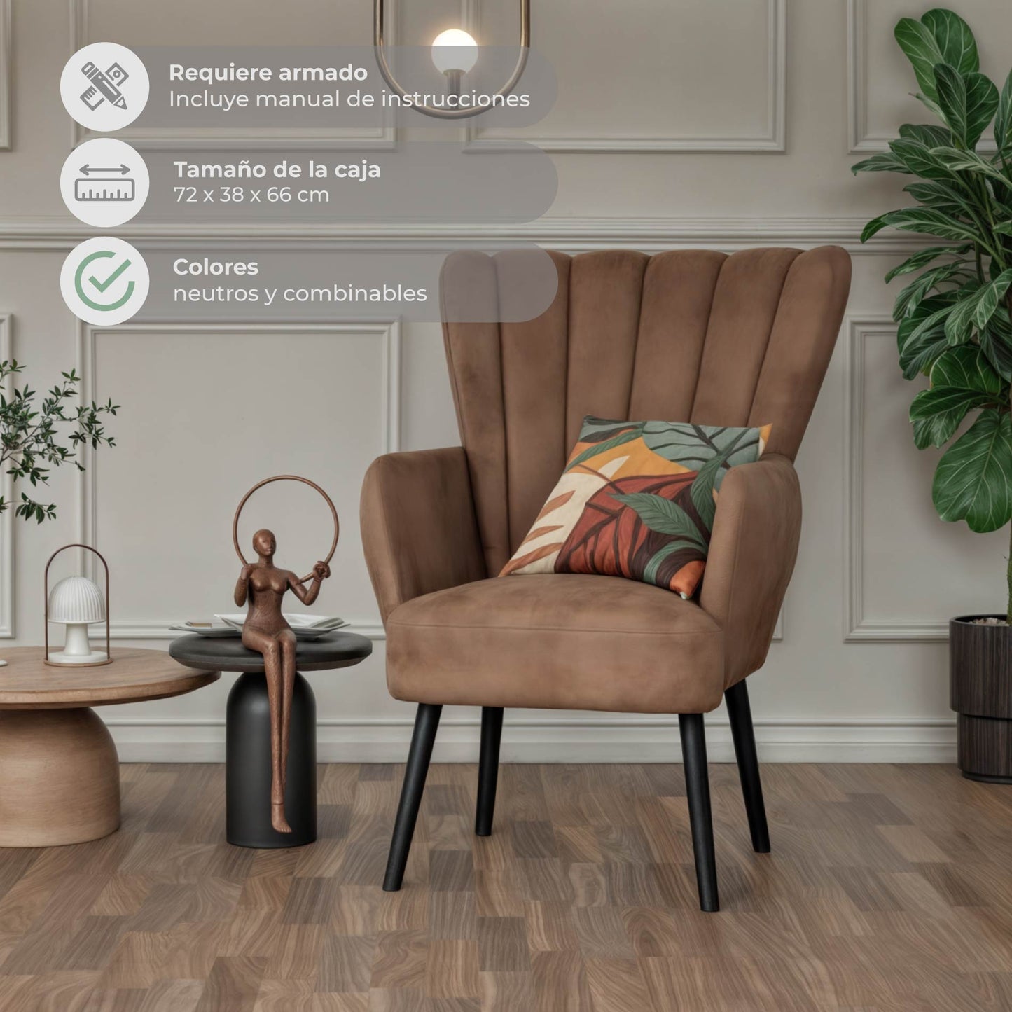 Sillón Individual para Sala Comedor Terciopelo Café