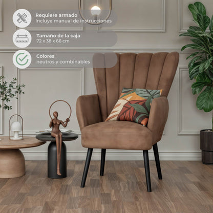 Sillón Individual para Sala Comedor Terciopelo Café