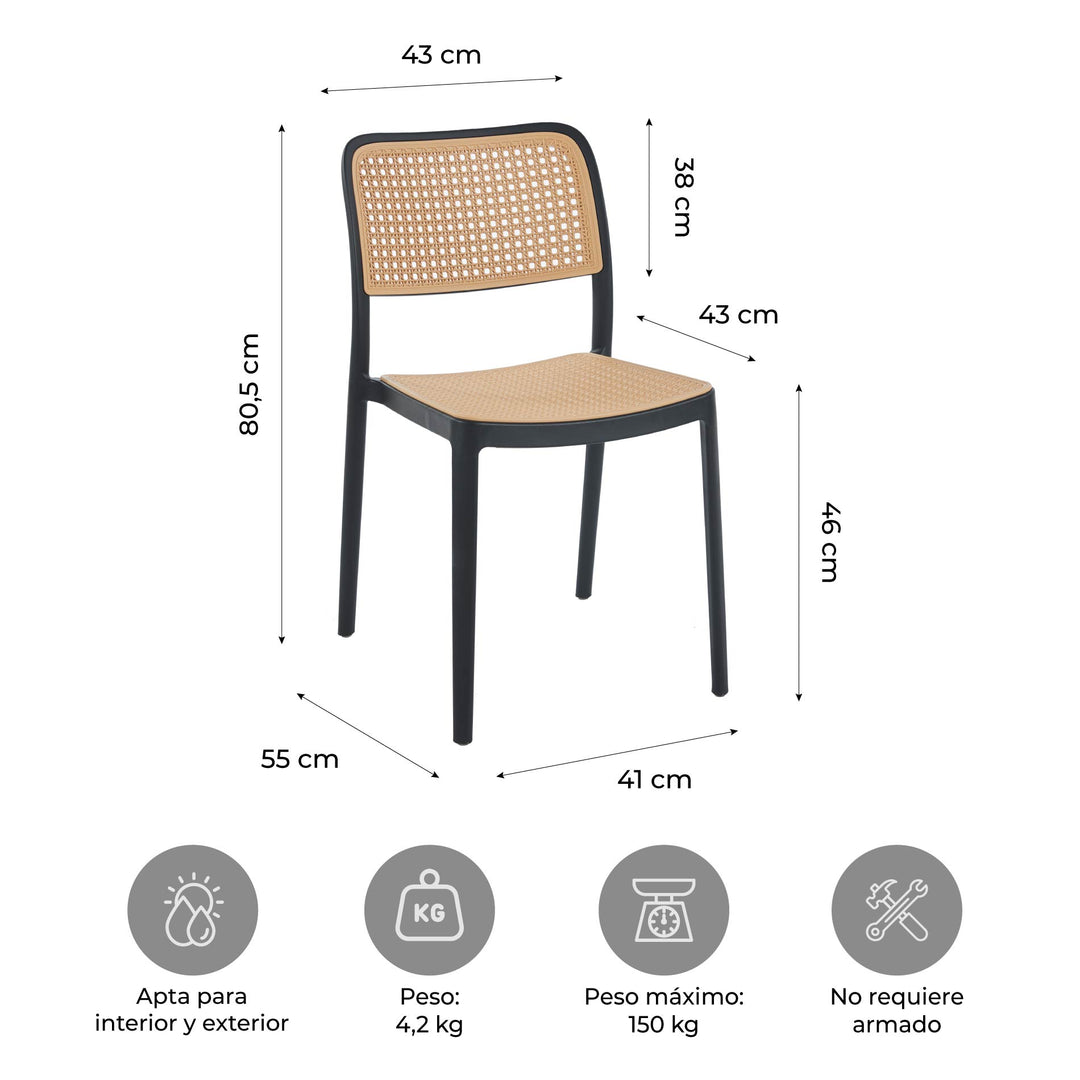 Set 4 Sillas con Entramado Simil Ratán Aptas Exterior