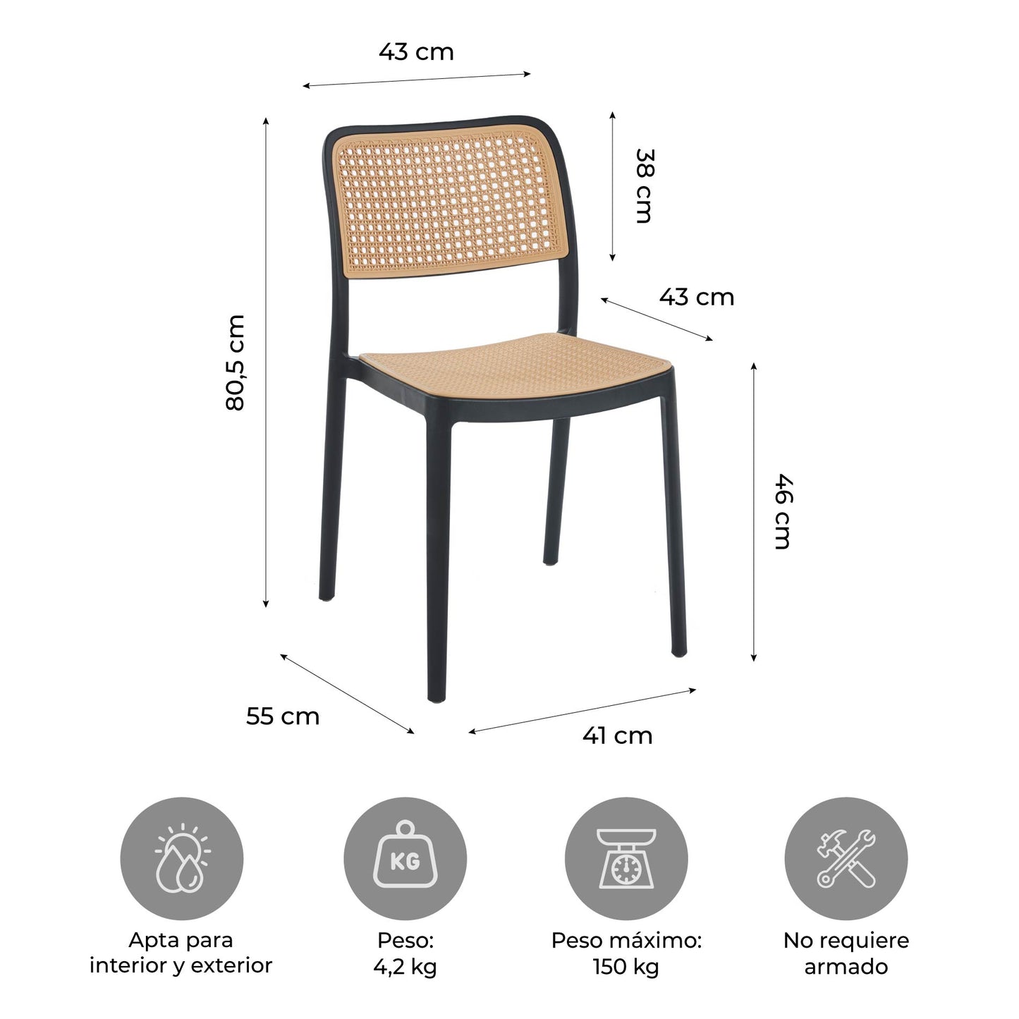 Set 4 Sillas con Entramado Simil Ratán Aptas Exterior