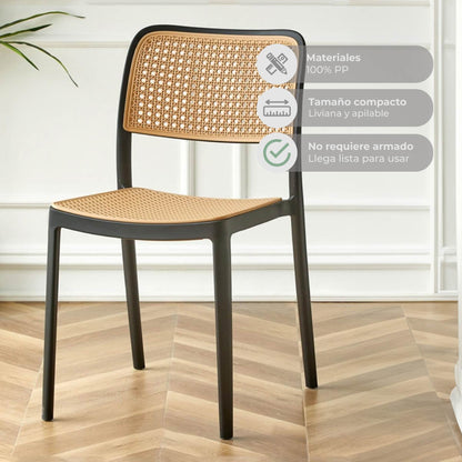 Set 4 Sillas con Entramado Simil Ratán Aptas Exterior
