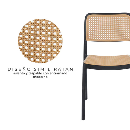 Set 4 Sillas con Entramado Simil Ratán Aptas Exterior