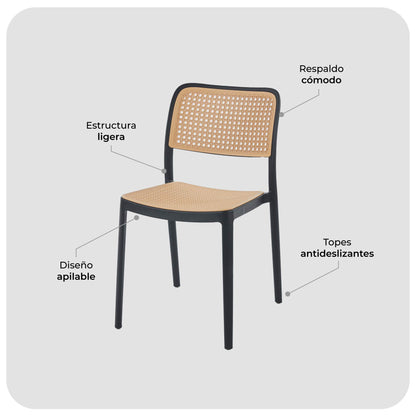 Set 4 Sillas con Entramado Simil Ratán Aptas Exterior